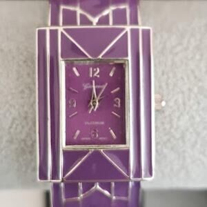 Geneva Women's Watch Purple‎ Enamel Geometric with Silver Tone Accents Art Deco